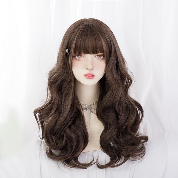 

synthetic wig asian fashion harajuku lolita cold brown 26 inch curly hair, Black
