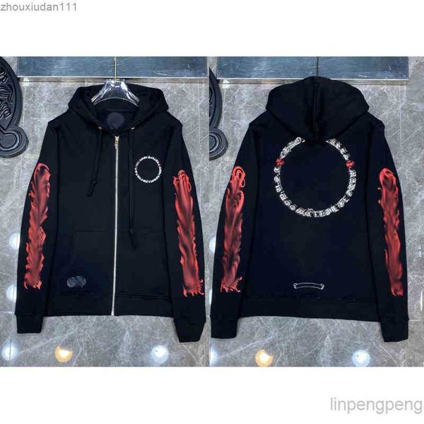 

men's hoodies sweatshirts luxury designer classic fashion mens zipper ch horseshoe sanskrit cross print pullover hooded, Black
