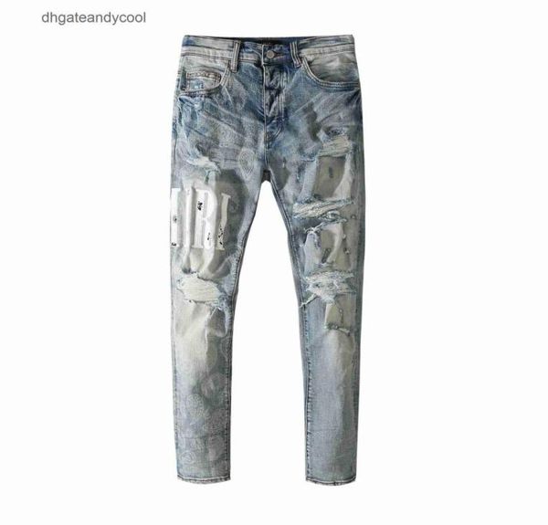 

jeans amirsy designer jean mens pant men039s jeans summer new style highend leisure versatile slim fit pierced jeans men4954303, Blue