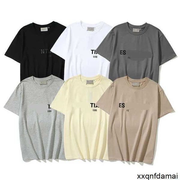 

designer ess t shirts mens chest letter laminated print ide short sleeve fog high street loose oversize casual pure tees for men nip, White;black