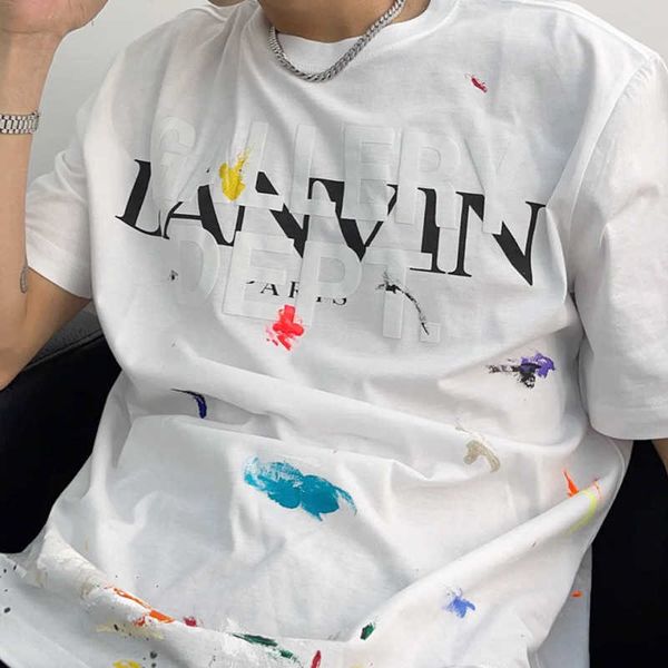 

meichao co limited splash graffiti print loose oversize short sleeve women's t-shirt men's, Black;white