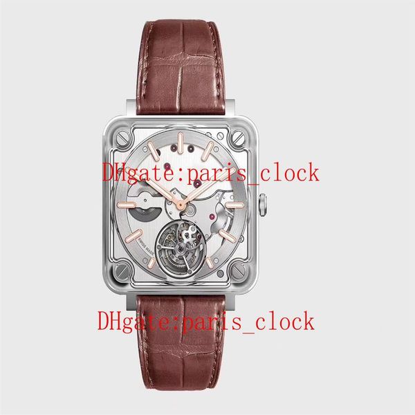 

sfbrx2 luxury men's 7500 automatic winding mechanical movement brown watch hour hand and minute hand 6 o'clock position 2062, Slivery;brown