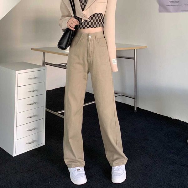 

women's jeans khaki female jeans vintage high waist straight loose wide leg pants fashion casual y2k women's jeans trousers moppin, Blue