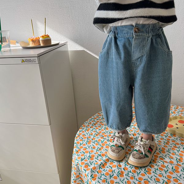 

jeans spring autumn girls fashion loose ankle length jeans boys kids casual wide leg bloomers children denim pants 230308, Blue