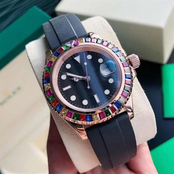

fashion and men's 40mm diamond watch mens adhesive tape automatic mechanical sports waterproof wrist watches295h, Slivery;brown