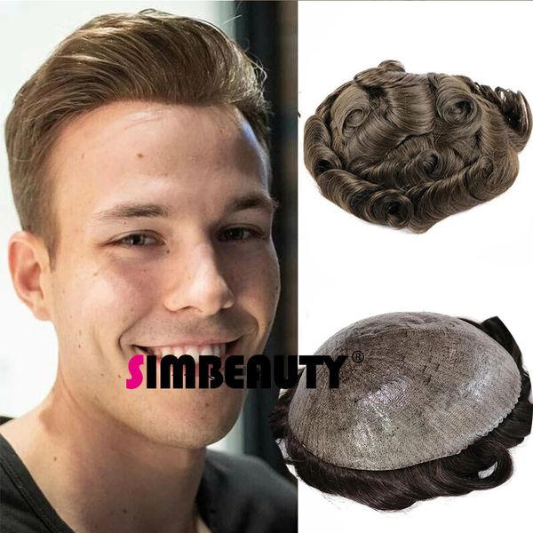

men's children's wigs brown blonde men's human hair wigs super durable full skin pu natural hairline toupee capillary prosthe, Black