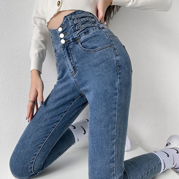 

men's jeans zoenova stretch jean push up retro high waist skinny mom pants korean fashion denim trousers femme spring 230308, Blue
