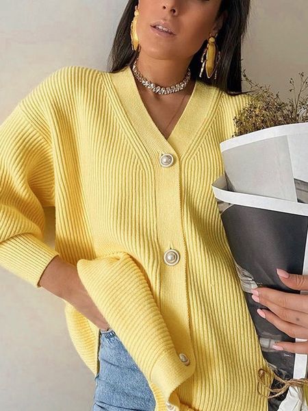 

women's knits tees berrygo casual vneck knitted kimono cardigan women autumn winter lantern sleeve button female streetwear sweaters 23, White