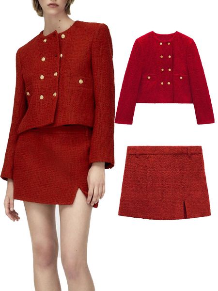 

two piece dress autumn ladies allmatch casual texture doublebreasted suit jacket and highwaist skirt office professional wear 230307, White