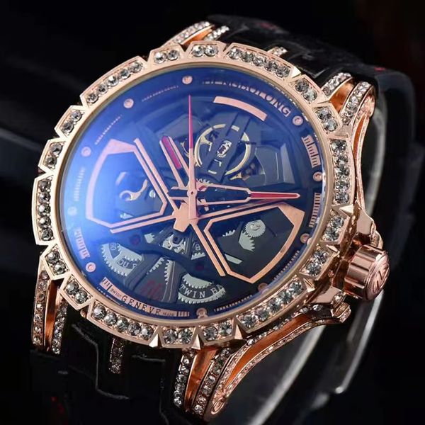 

2023 new fashion business hollow diamond automatic mechanical large dial men's watch, Slivery;golden