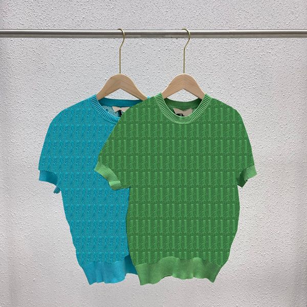 

solid color women tees letter jacquard knits fashion hollow summer short sleeve for gift, White