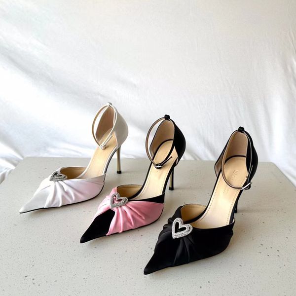 

mach satin rhinestone love buckle wedding shoes evening stiletto heels women heeled luxury designers ankle strap dress shoe factory footwear, Black