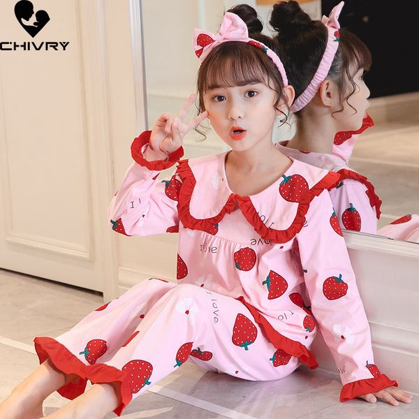 

pajamas girls pajamas sets casual cartoon print long sleeve lapel shirt with pants baby spring summer loose sleeping homewear 230308, Blue;red