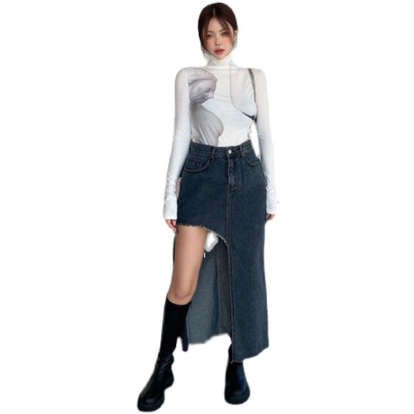 

skirts fashion women denim skirt unique high split lady cotton 230307, Black