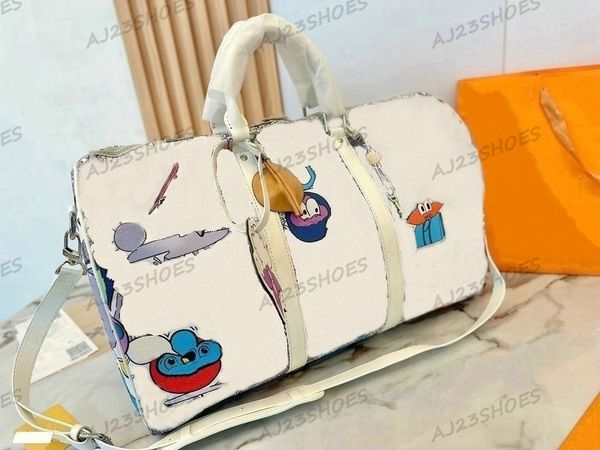 

keepall bandouliere 50 luxurys travel bag white comic art character designer handbag keepall 50cm graffiti cartoon pattern m21863 multicolor