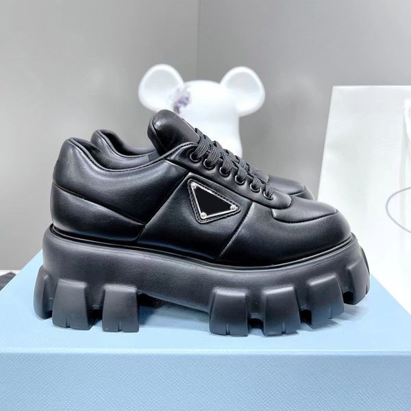 

casual shoes new casual shoes muffin leather laser crystal inlaid gears platform cowhide heightened loafers triangle label nonslip w, Black
