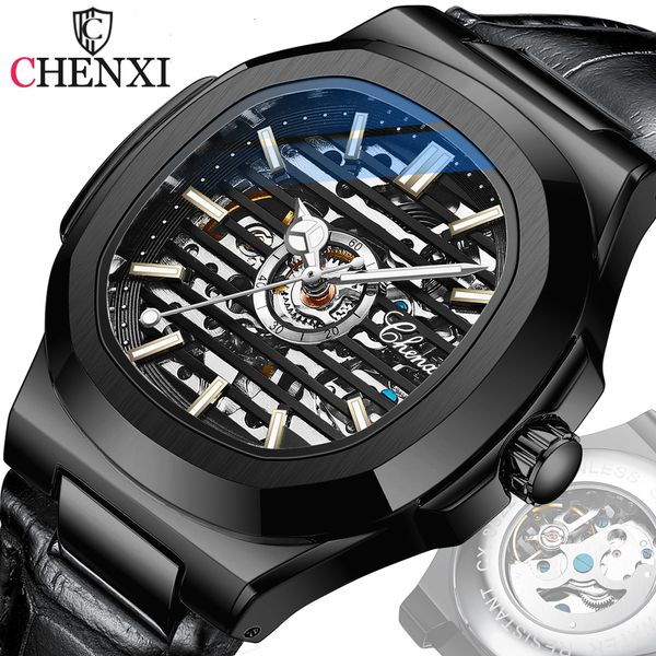 

wristwatches chenxi brand classic mens retro watches automatic mechanical watch clock genuine leather waterproof military wristwat 230307, Slivery;brown