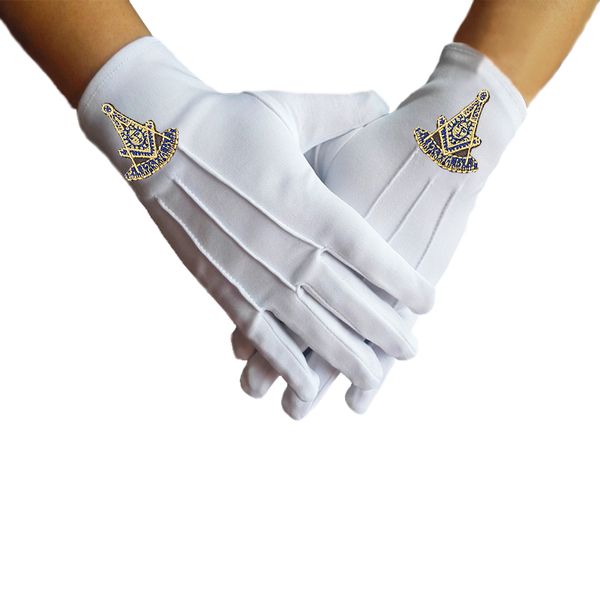 

past masonic masters embroidered high-quality polyester white gloves, Blue;gray