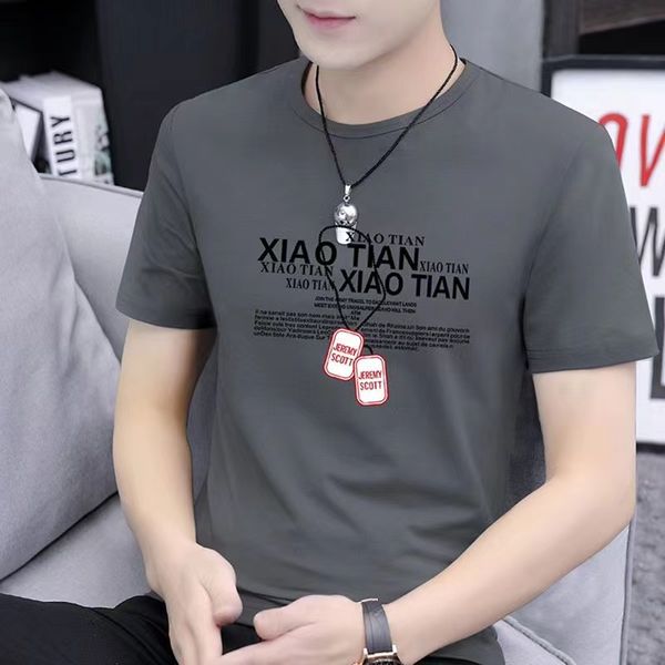 

fashion short-sleeved mens t-shirt fashion mens letter pure cotton half-sleeved hong kong style loose fashion ins summer couple fashion bran, White;black