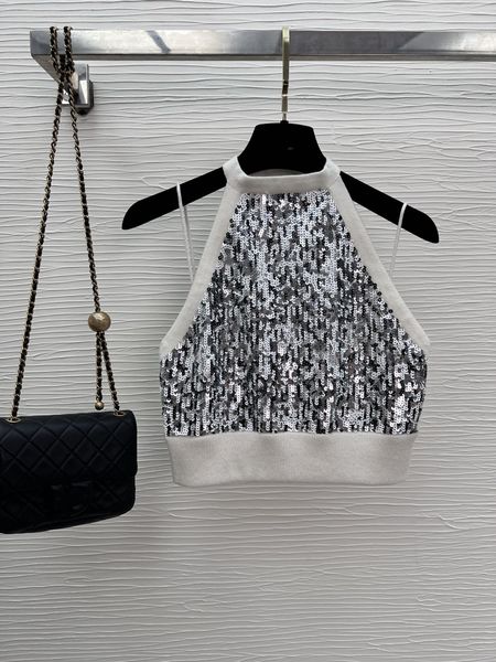 

chan 2023 summer new women's logo sequins tube vest t-shirt grade casual shirt women's sling fashion polo shirt mother's day, White