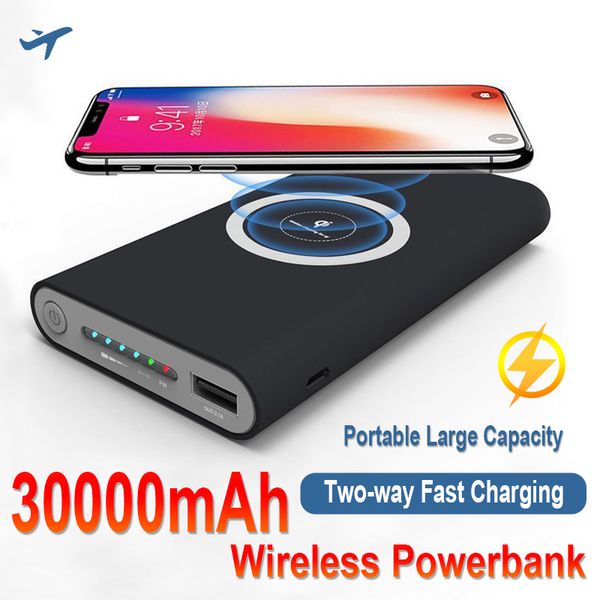 Power Bank 30000mAh Wireless Two-way Fast Charging Powerbank Portable High Capacity External Battery Charger fo C260805
