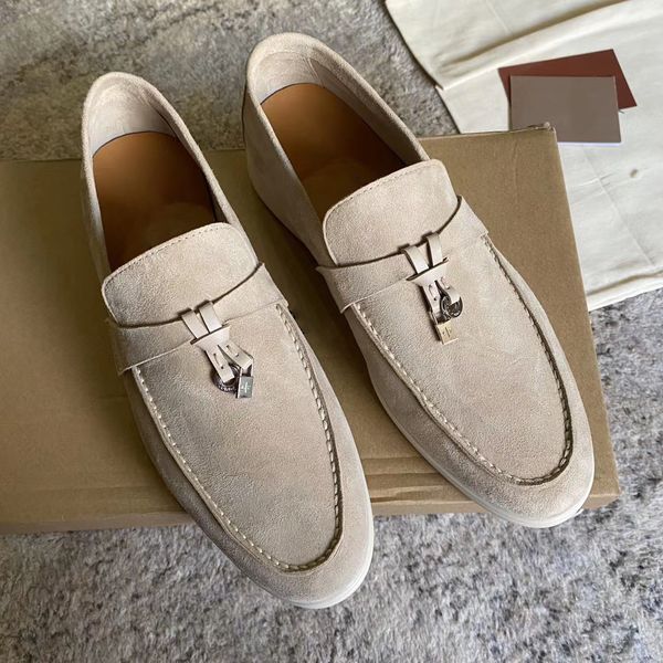

lp piana summer walk charms embellished suede loafers moccasins beige genuine leather casual slip on flats women luxury designers flat dress, Black