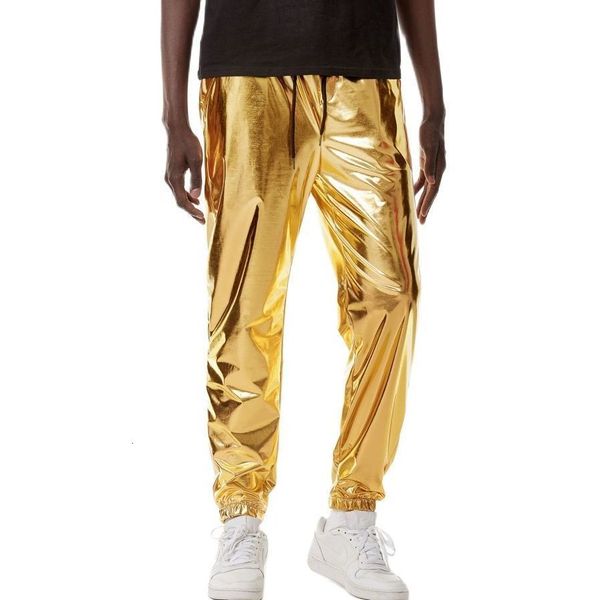 

women's pants s parklees gold silver metallic shiny sweatpants male party nightclub dj rock hip hop fashion fit straight leg trousers 3, Black;white