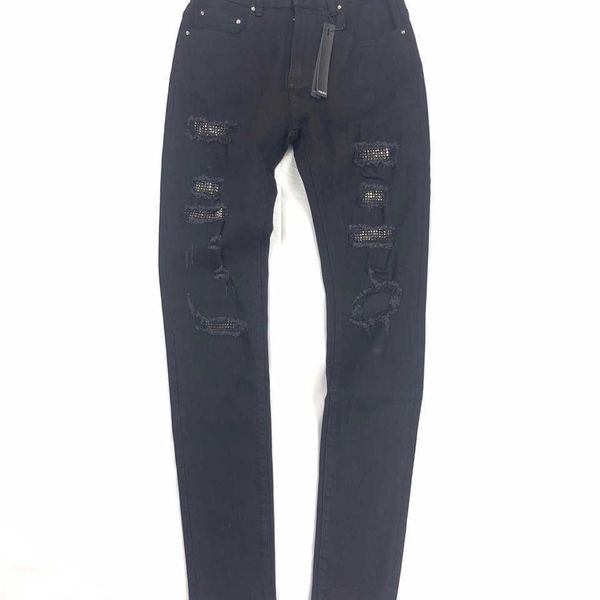 

jeans men pants ammir black rhinestone slim fit bright diamond damage men's fashion fog designer brand niche ins celebrity casual leisu, Blue