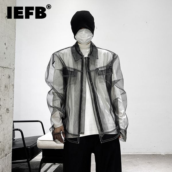 

men s jackets iefb spring fashion mesh jacket male high street solid color lapel zipper patchwork menwear personalized 2023 9a7225 230307, Black;brown