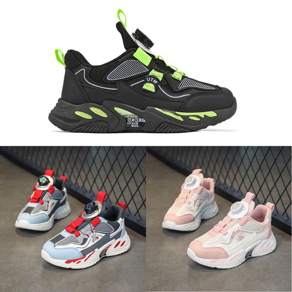 

2023 fashion ale children's shoes pink gray red black green spring rotating button breathable mesh outdoors shoes sneakers color291, White;red