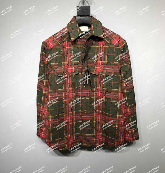 

designer men's shirt fashion casual scottish plaid shirt brand men's spring slim red with green plaid luxury customization, White;black