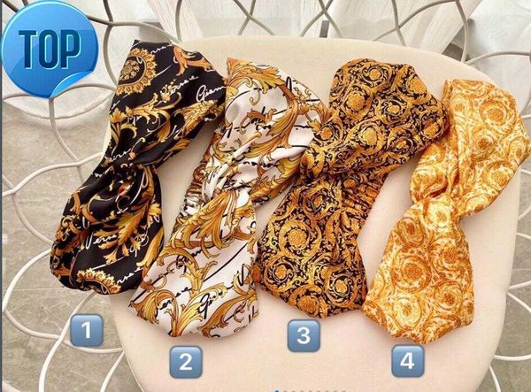 

designer silk headbands 2022 new arrival luxury women girls gold yellow flowers hair bands scarf hair accessories gifts headwraps high, Silver