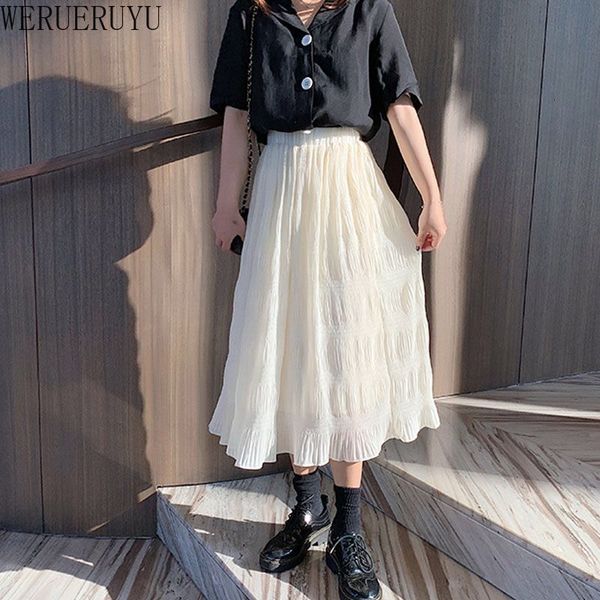 

skirts werueruyu black long skirt women stretch high waist solid chiffon a-line skirt casual pleated midi skirt faldas saias 230308
