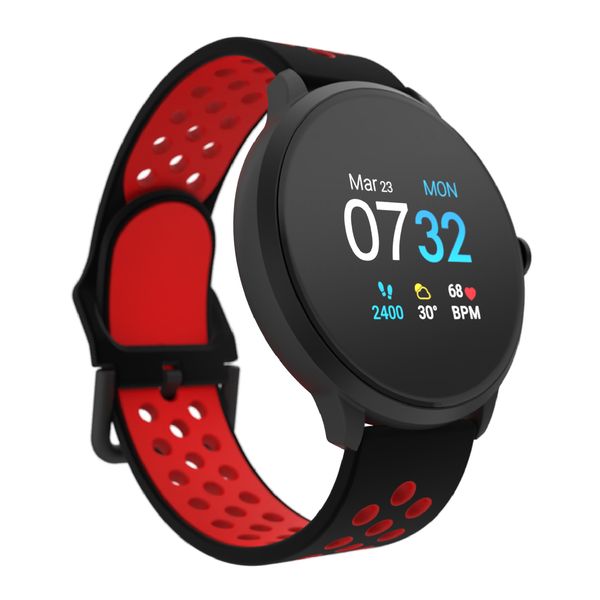 

itouch sport 3 smart watch fitness tracker for women and men (43mm) black red perforated strap