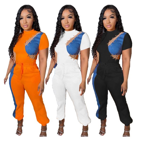 

new designer summer outfits women tracksuits two piece sets short sleeve t-shirt and loose pants sportswear casual patchwork sweatsuits whol, Gray