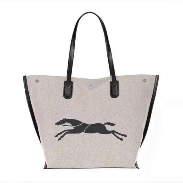 

dinner bag new high-end french longxiang canvas tote cow leather large capacity mommy hand shopping fashion trend