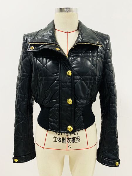 

high-quality 2023 spring pu metal buttons short jacket, Black;brown