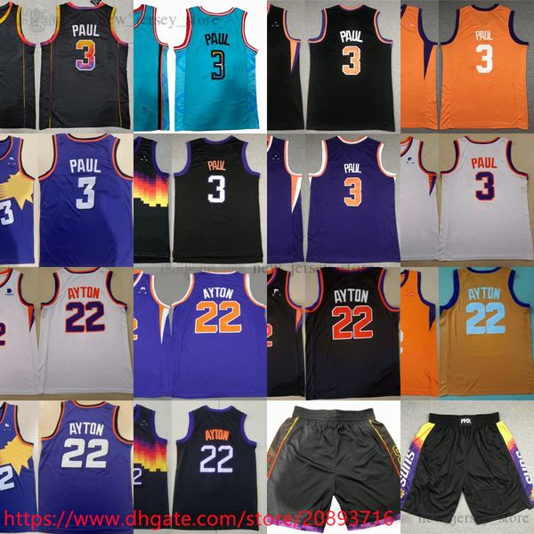 

ncaa 2023 new basketball 3 chrispaul 22 deandreayton jersey stitched with 6 patch white blue purple retro black valleycity shorts