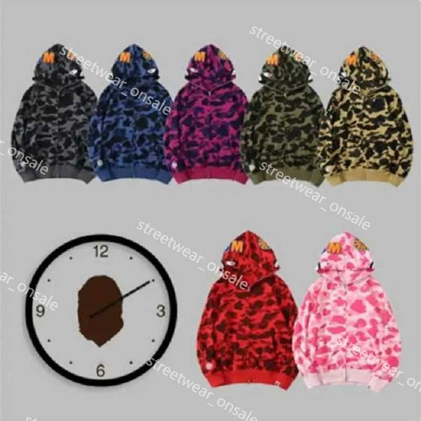 

ape designer jacket shark full zip hoodies mens womens casual sweatshirts stylist cartoon sharks printing hoodie camouflage streetwear b09, Black