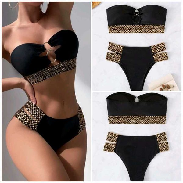 

2023 new solid color high waist split bikini women's swimsuit, White;black