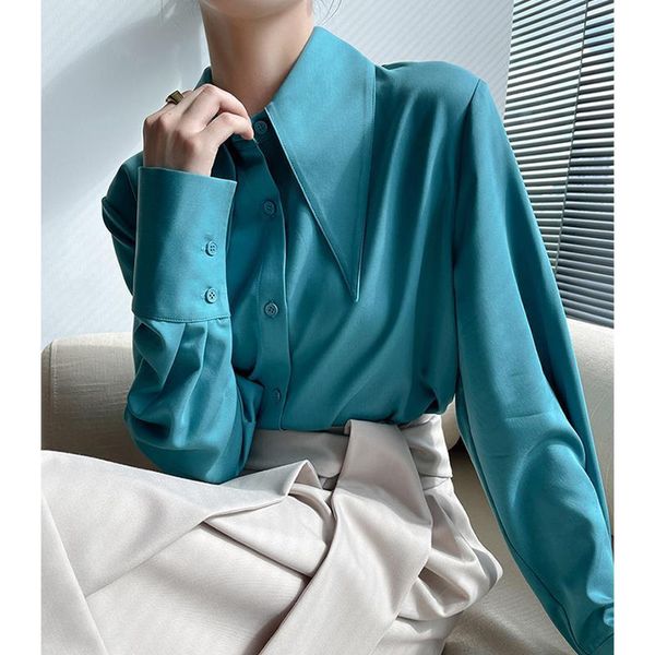 

women's blouses shirts fashion solid color lapel button all-match korean shirt women's clothing autumn loose casual office lady b, White