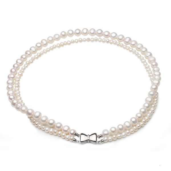 

pendant necklaces double strands freshwater pearl choker for women 925 silver real wedding gift 230307