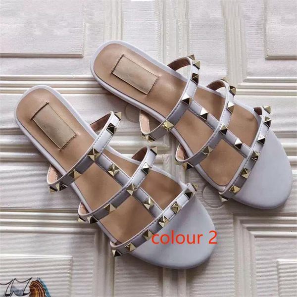 

summer women's slippers metal letter shoes leather nail designer sandals fashion leather beach l comfortable outer flat shoes 35-42 wit, Black