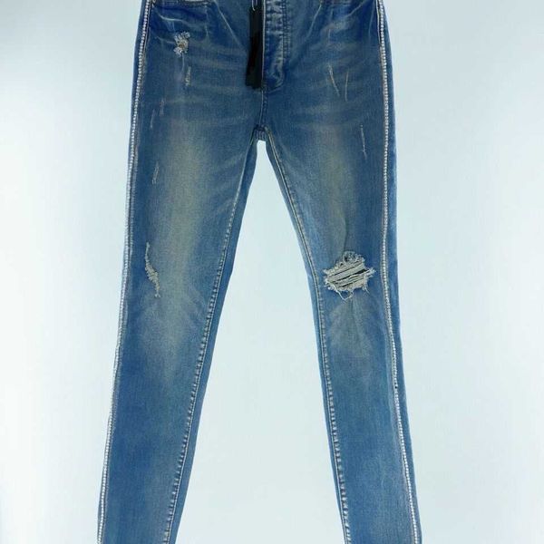

jeans men pants ammir diamond slim knees holes casual black trendy fashion designer brand niche ins celebrity leisure 5k4q, Blue