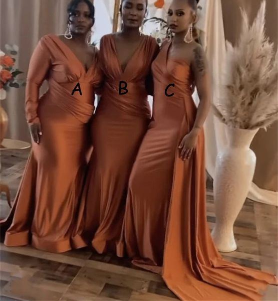 

arabic aso ebi long mermaid bridesmaid dresses v neck one shoulder trumpet plus size maid of honor gowns slim fitted women wedding guest for, White;pink