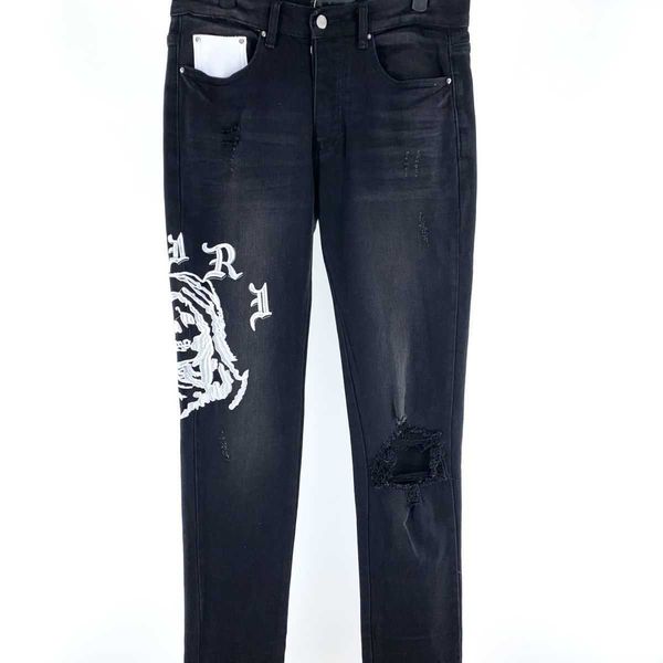 

jeans men pants ammir high street fashion brand embroidered casual slim fit black designer niche ins celebrity leisure, Blue