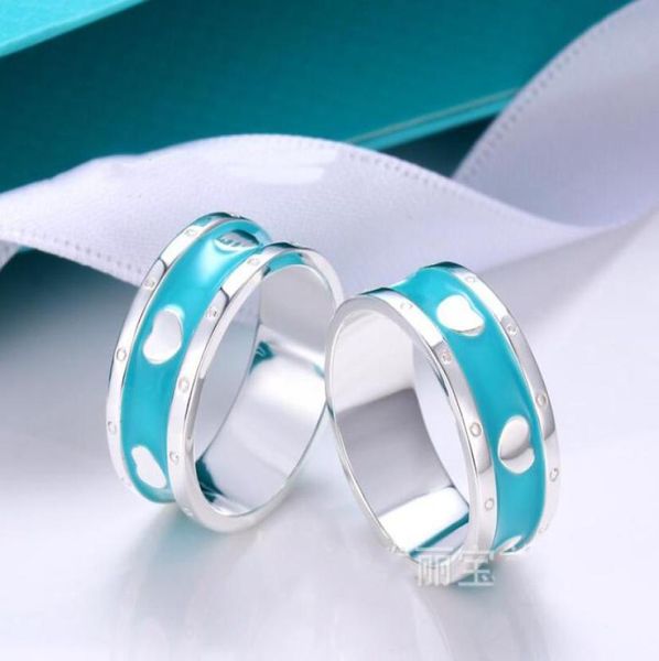 

couple rings tiffan letter t family blue enamel ring with six hearts for lovers designer luxury cjeweler for womens13256908, Silver
