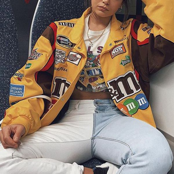 

yellow black oversized jackets printed baseball racial hip-hop street clothing printed casual harajuku female autumn spring wholesale, Black;brown
