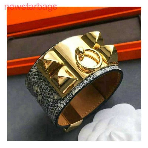 

designer herms bracelet for sale punk wind rivet leather bracelet real cowhide snake h women's fashion, Golden;silver
