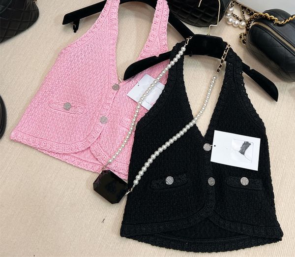 

chan 2023 summer new women's logo tube vest t-shirt hollow out grade casual shirt women's sling fashion ootd polo shirt mother&#0, White